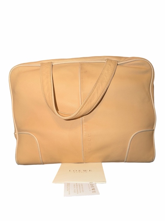 Loewe Handbags - Authentic Vintage Loewe Beige Soft Nappa Leather Zip Tote Bag w/ Booklet
